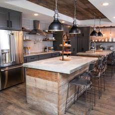 Pendant Lights Highlight Double Islands in Renovated Kitchen