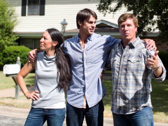 Hosts Chip and Joanna Gaines prepare to reveal to David Ridley his newly renovated home, as seen on Fixer Upper. (action)