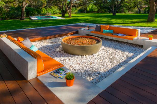 Built in Concrete Benches Around Fire Pit | HGTV