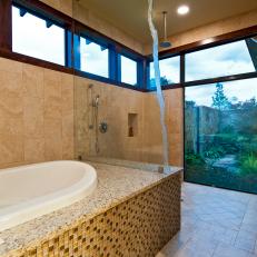 Contemporary Master Bath with Mosaic Tile