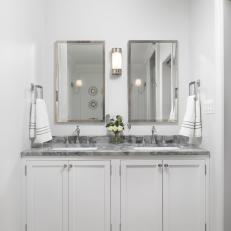 White Bathroom Double Vanity With Gray Countertop