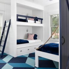 Blue and White Country Bedroom With Bunk Beds