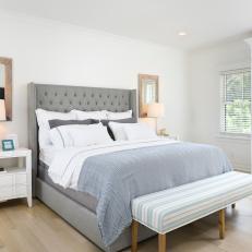 Neutral Transitional Bedroom With Bench