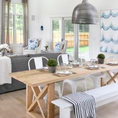 Gray and White Country Dining and Living Room 