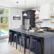 Gray and White Open Plan Country Kitchen