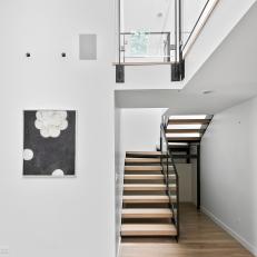 Contemporary Wood Stairs and Glass Railing
