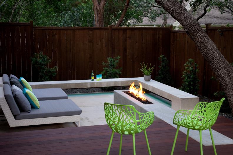 Outdoor Seating Area and Deck with Rectangular Fire Pit