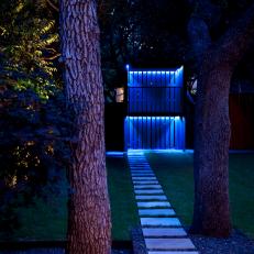 Walkway to Play Structure at Night with Blue Light