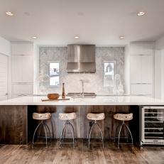 Modern White Kitchen With Oak Wood Island 