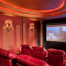 Red Home Theater With Leather Seats