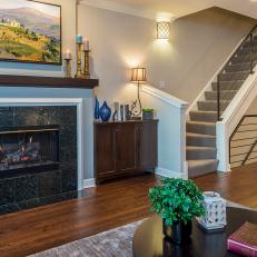 Gray Fireplace and Stairs