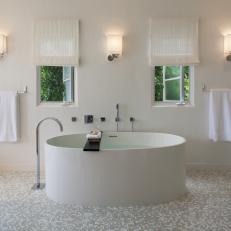 White Contemporary Bathroom With Freestanding Tub