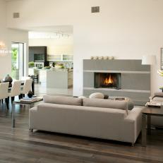 Gray Modern Living Room With Fireplace