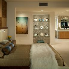 Contemporary Master Bedroom With White Faux Fur Throw 