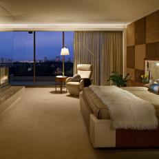Contemporary Master Bedroom With Brown Accent Wall