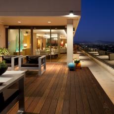 Contemporary Rooftop Patio With Wood Plank Floors
