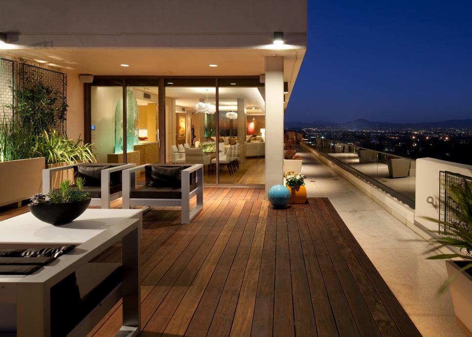 Contemporary Rooftop Patio With Wood Plank Floors | HGTV