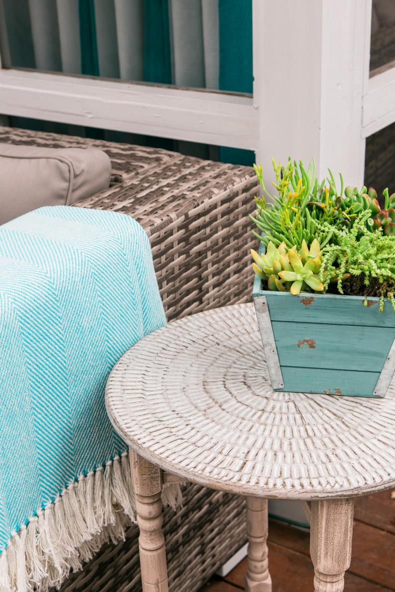 HGTV Spring House 2016 Lightweight Metal Table in Patio Sitting Area