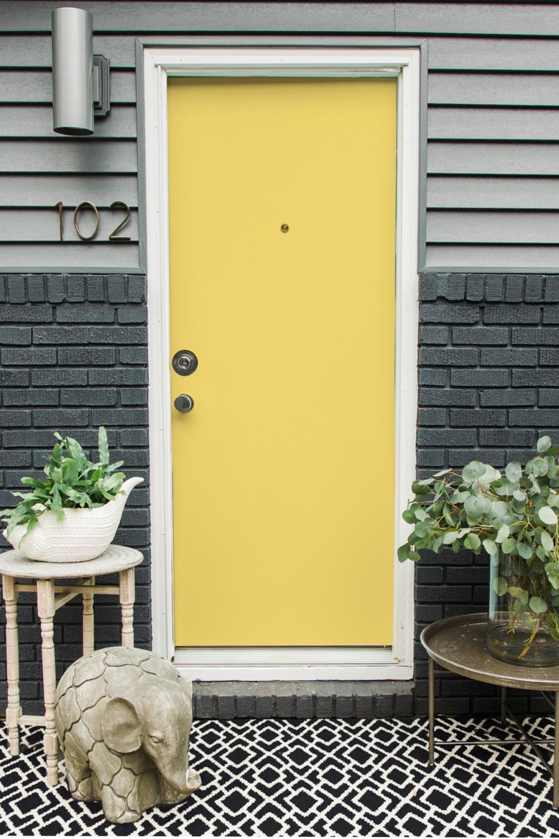 HGTV Spring House 2016 Entryway Decor and Lemon-Yellow Front Door