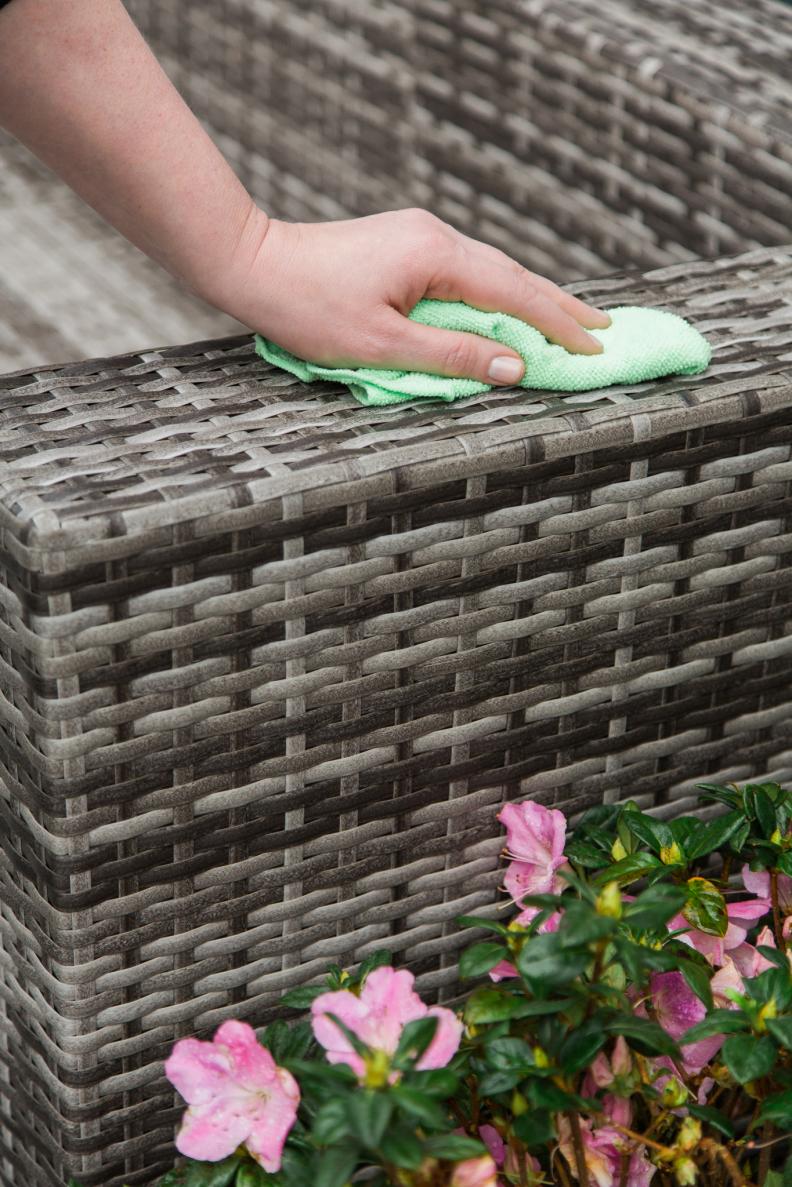 HGTV Spring House 2016 Hand Wiping Down Wicker Patio Furniture