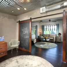 Rustic-Industrial Living Space with Sliding Barn Doors