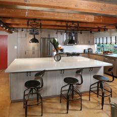 Open Kitchen with Large Island, Beamed Ceiling
