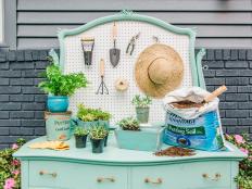 Before you kick that old dresser or vanity to the curb, consider upcycling it into a vibrant multifunctional piece of outdoor furniture with storage galore!