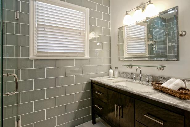 Contemporary Master Bathroom With Gray Tile Walls Hgtv
