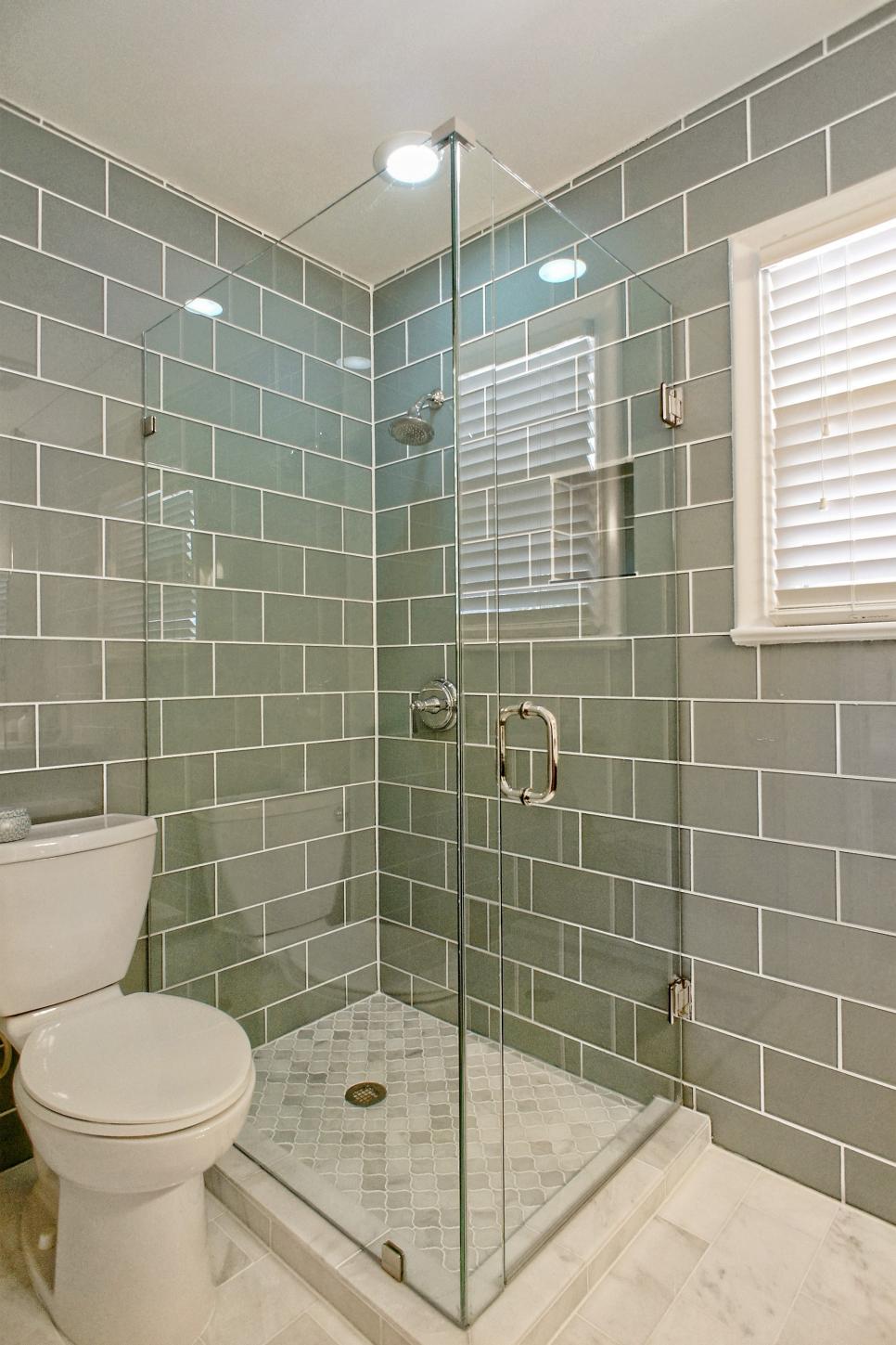 Contemporary Gray Tiled Master Bathroom With Glass Enclosed Shower Hgtv ...