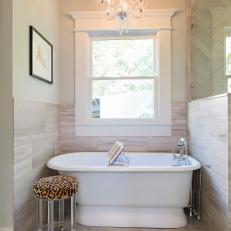 Bathroom Niche With Slipper Tub and Glass Chandelier