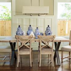 Craftsman Dining Room With French Country Furnishings