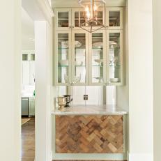 Butler's Pantry Features Reclaimed Wood Ceiling, Elegant Cabinetry