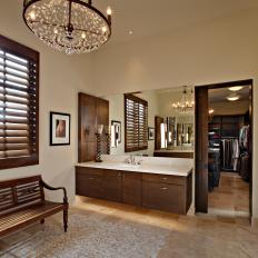 Contemporary Master Bathroom With Glamorous Chandelier