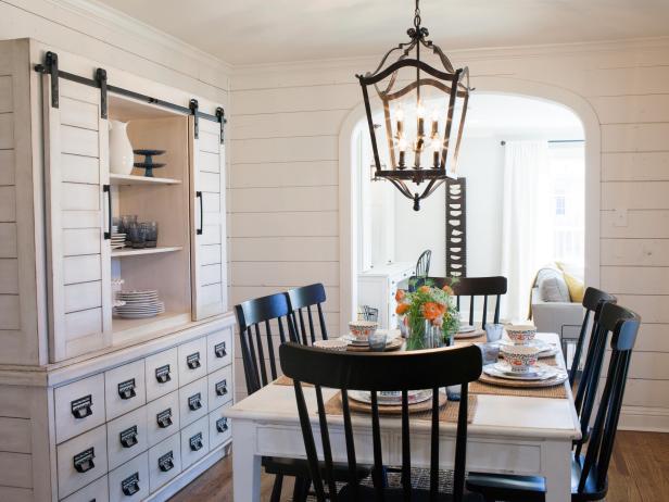 wide shiplap dining room