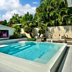 Outdoor Pool with Seating Area and Tropical Plants