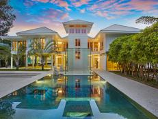 Reflecting Pool in Front of Modern Estate