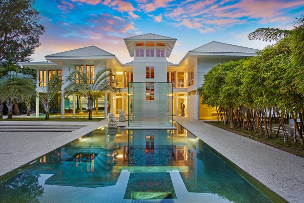 Reflecting Pool in Front of Modern Estate