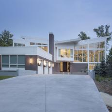 Gray and White Modern Home Exterior With Driveway