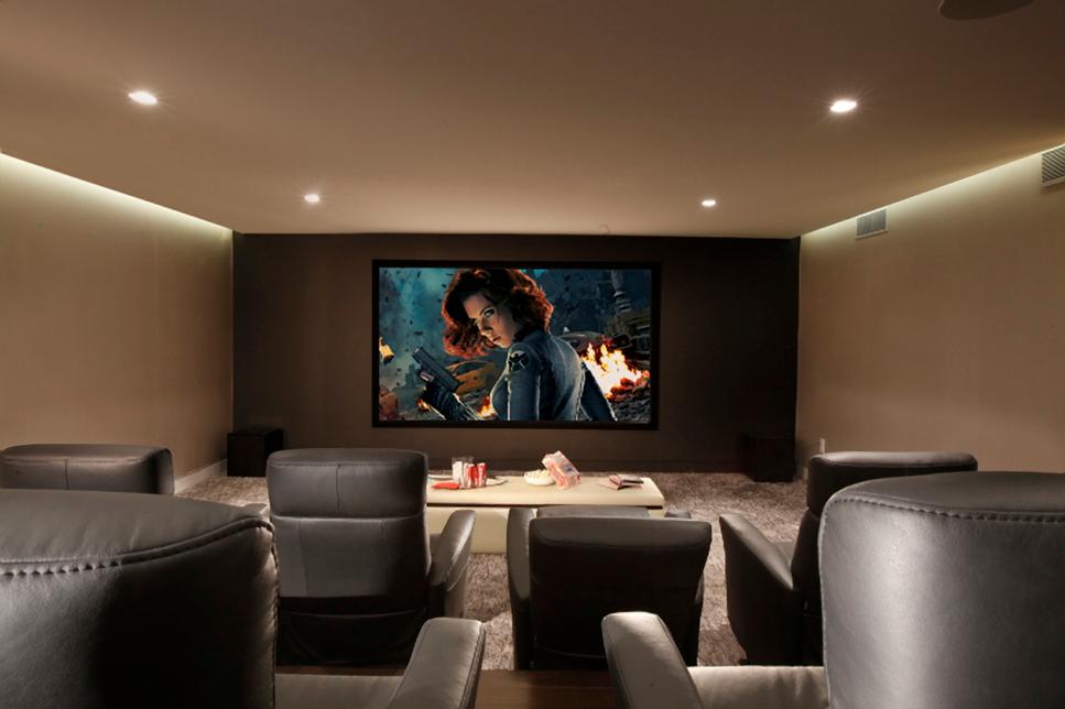 Home Theater With Gray Seats