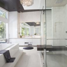 White Modern Spa Bathroom With Gray Ceiling