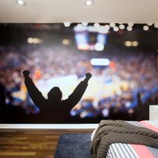 Boy's Bedroom With Sports Game Mural