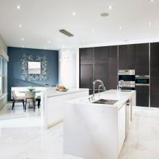White Modern Open Plan Kitchen With Wood Cabinets