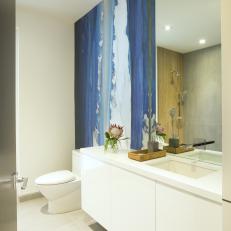Contemporary Bath with Unique Accent Wall