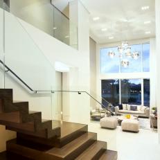 White Contemporary Living Area and Stairway