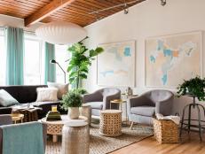 HGTV Spring House 2016 Living Room With Midcentury Wood Ceiling