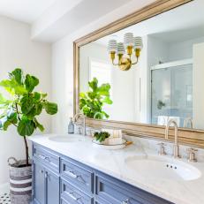 Updated Traditional Bathroom Vanity With Blue-Gray Cabinetry