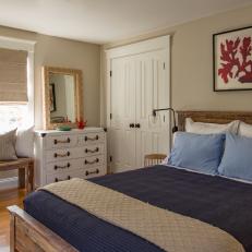 Neutral Coastal Bedroom With Weathered Wood Bed Frame