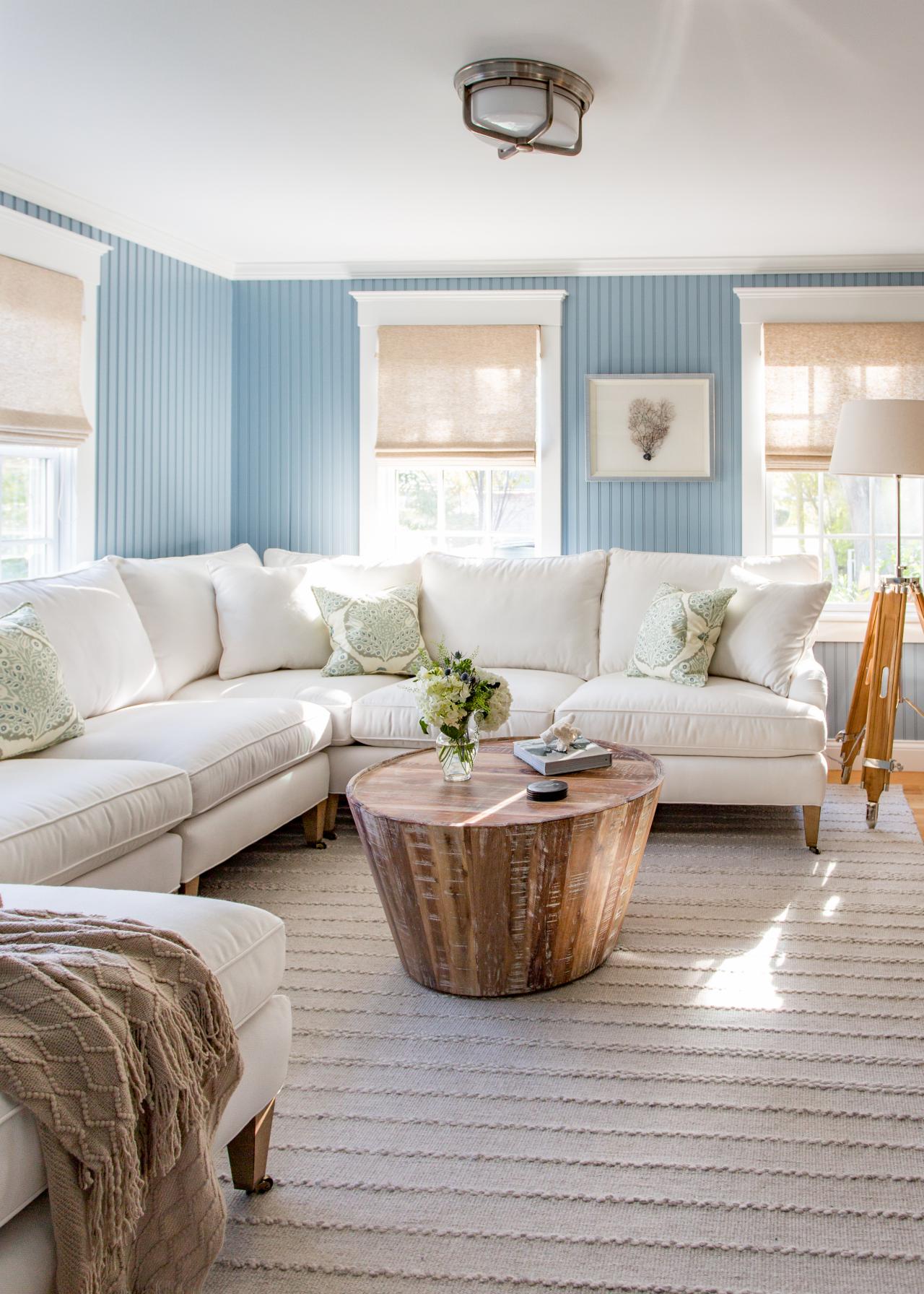 Coastal Living Room With Cornflower Blue Walls  HGTV