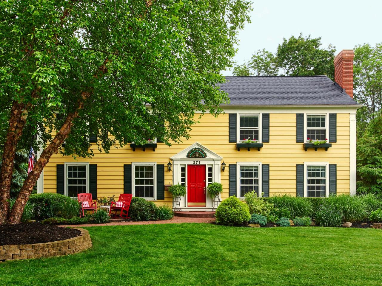 Yellow House Exterior With Red Door Hgtv