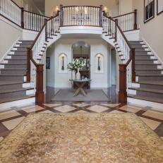 Neutral Traditional Foyer With Two Staircases
